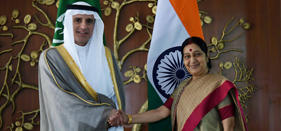 External Affairs Minister meets Adel Al-Jubeir, Foreign Minister of Saudi Arabia in New Delhi