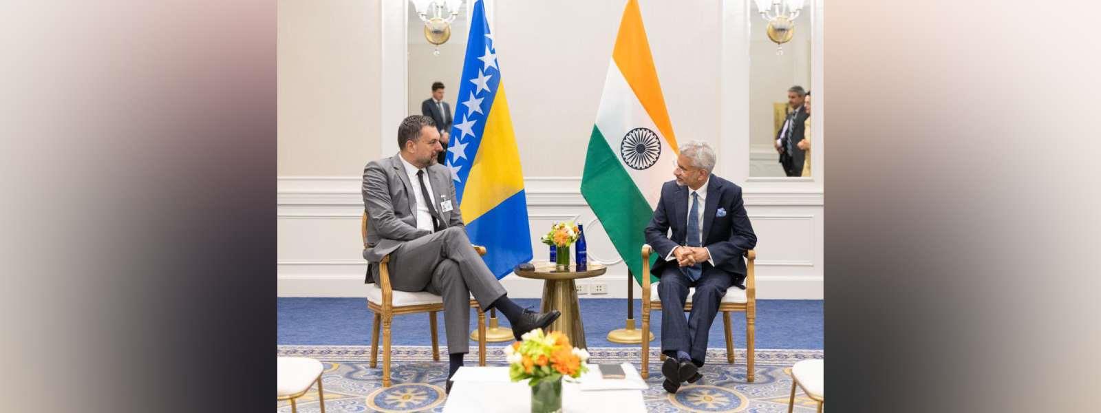 External Affairs Minister Dr. S. Jaishankar met H.E. Mr. Elmedin Konaković, Minister of Foreign Affairs of Bosnia and Herzegovina on the sidelines of 78th Session of the UNGA in New York