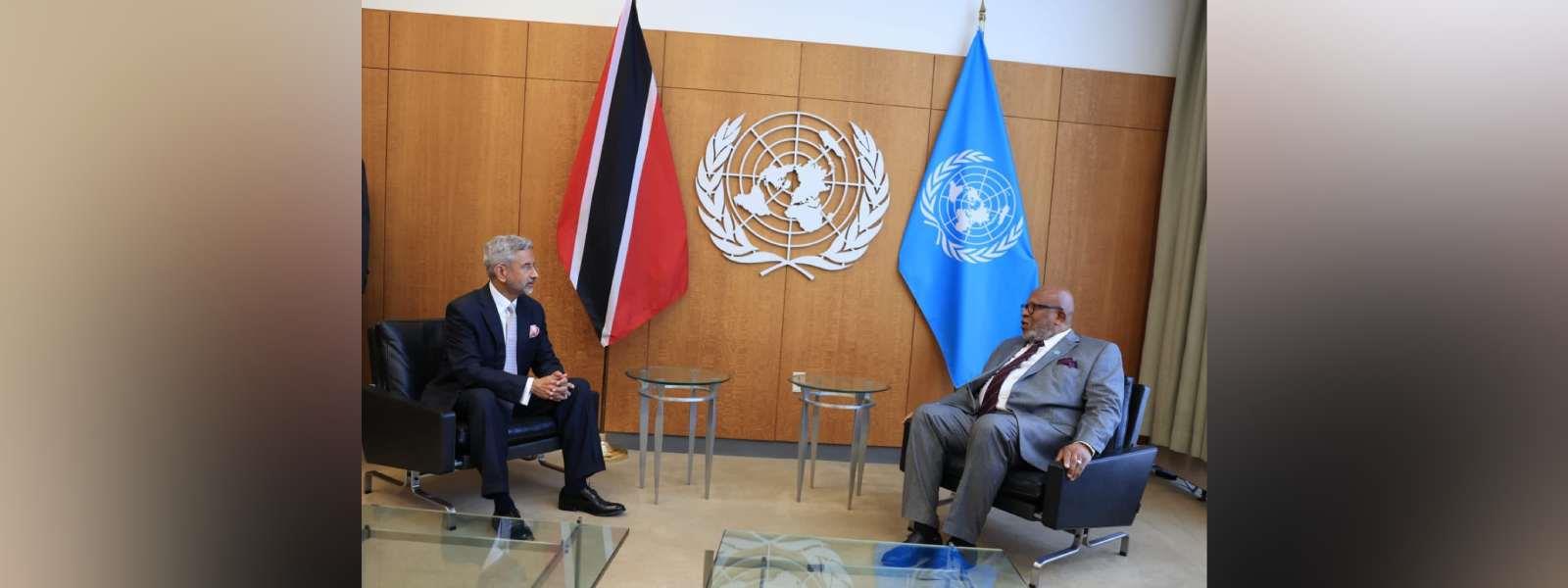 External Affairs Minister Dr. S. Jaishankar met H.E. Mr. Dennis Francis, President of the 78th session of the UNGA on the sidelines of 78th Session of the UNGA in New York