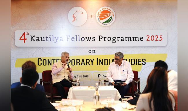 External Affairs Minister Dr. S. Jaishankar along with Journalist and Former Member of Rajya Sabha, Mr. Swapan Dasgupta interacted with scholars of the 4th Kautilya Fellows Programme 2025 on Contemporary India Studies in New Delhi