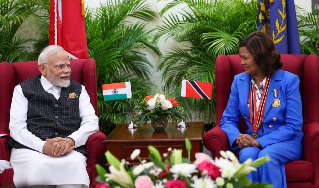 Prime Minister Shri Narendra Modi met H.E. Ms. Christine Carla Kangaloo, President of the Republic of Trinidad and Tobago at the President’s House in Port of Spain