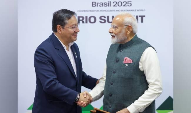 Prime Minister Shri Narendra Modi met H.E. Mr. Luis Alberto Arce Catacora, President of Bolivia on the sidelines of the 17th BRICS Summit in Rio de Janeiro