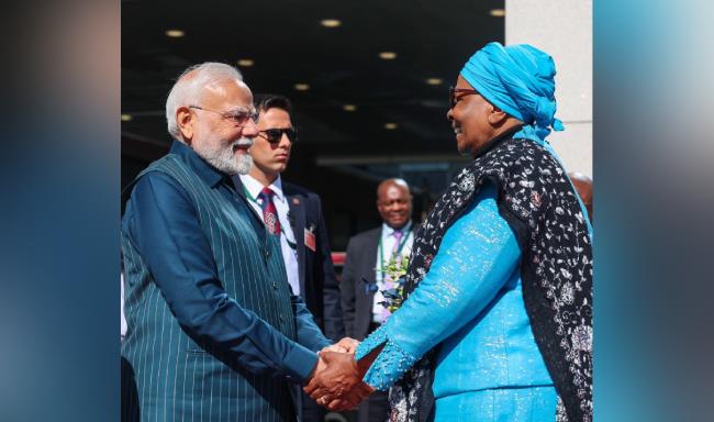 Prime Minister Shri Narendra Modi received by President of Namibia, H.E. Dr. Netumbo Nandi-Ndaitwah at the State House in Windhoek