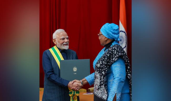 Prime Minister Shri Narendra Modi conferred with ‘The Order of the Most Ancient Welwitschia Mirabilis’, the highest civilian award of Namibia by H.E. Dr. Netumbo Nandi-Ndaitwah, President of Namibia in Windhoek