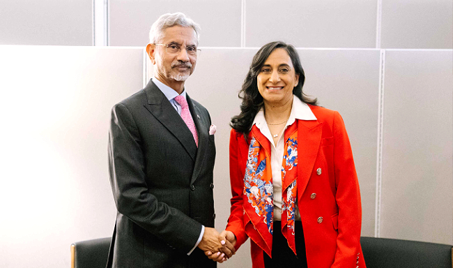 External Affairs Minister Dr. S. Jaishankar met H.E. Ms. Anita Anand, Minister of Foreign Affairs of Canada on the sidelines of the 80th Session of the United Nations General Assembly (UNGA80) in New York