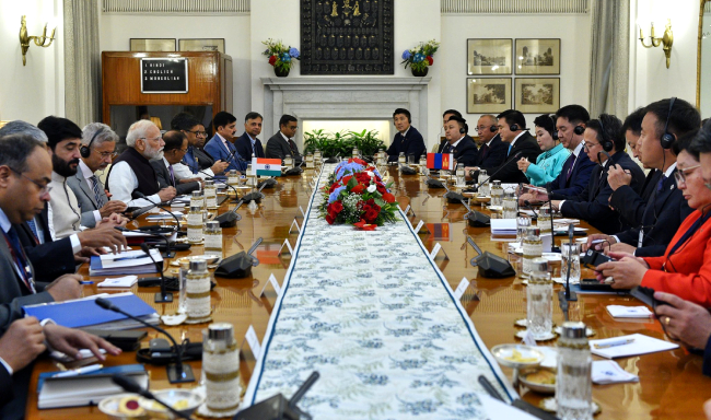 Prime Minister Shri Narendra Modi held extensive discussions with President of Mongolia, H.E. Mr. Khurelsukh Ukhnaa at Hyderabad House
