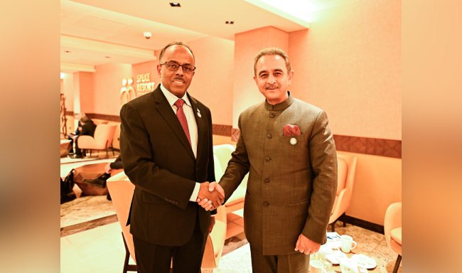 Minister of State for External Affairs Shri Kirti Vardhan Singh met H.E. Mr. Ali Mohamed Omar, State Minister for Foreign Affairs of the Federal Republic of Somalia, on the sidelines of the 19th Mid-Term Ministerial Meeting of the Non-Aligned Movement (NAM) in Kampala