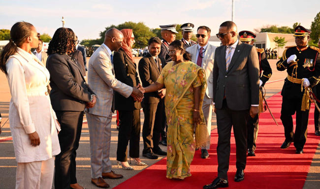 After a fruitful State Visit to Botswana, President Smt. Droupadi Murmu departed for New Delhi