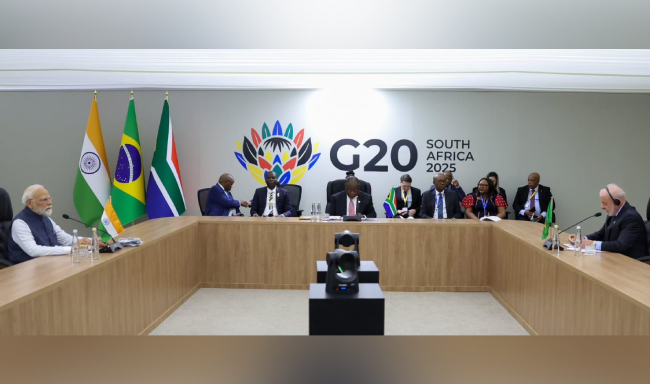 Prime Minister Shri Narendra Modi participated in the IBSA Leaders’ Meeting with H.E. Mr. Lula da Silva, President of Brazil and H.E. Mr. Cyril Ramaphosa, President of South Africa in Johannesburg, South Africa