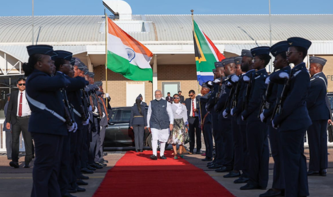 Prime Minister Shri Narendra Modi departed from Johannesburg, South Africa after successfully concluding his G20 Summit engagements