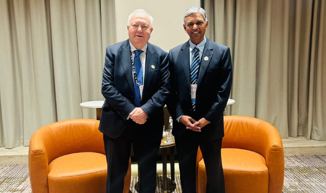 Secretary (East) Shri P. Kumaran met H.E. Mr. Miguel Ángel Moratinos, Under-Secretary-General and High Representative of the United Nations Alliance of Civilizations (UNAOC) on the sidelines of the 11th UNAOC Global Forum in Riyadh