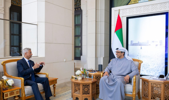 External Affairs Minister Dr. S. Jaishankar called on H.H. Sheikh Mansour bin Zayed bin Sultan Al Nahyan, Vice President of the United Arab Emirates in Abu Dhabi