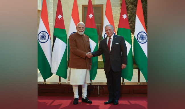 Prime Minister Shri Narendra Modi met His Majesty King Abdullah II ibn Al Hussein at the Al Husseiniya Palace in Amman, Jordan