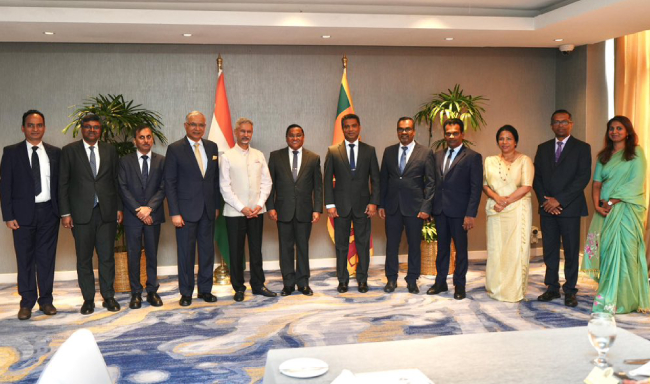 External Affairs Minister Dr. S. Jaishankar met H.E. Mr. Vijitha Herath, Minister of Foreign Affairs of Sri Lanka along with H.E. Dr. Nalinda Jayatissa, Minister of Health, H.E. Mr. Anil Jayantha Fernando, Minister of Labour and Deputy Minister of Finance, and H.E. Mr. Ruwan Ranasinghe, Deputy Minister of Tourism in Colombo