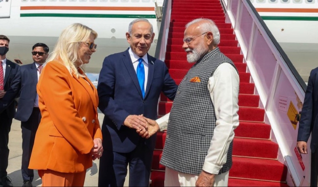 Prime Minister Shri Narendra Modi received by H.E. Mr. Benjamin Netanyahu, Prime Minister of Israel upon his arrival at Ben Gurion International Airport in Tel Aviv, Israel