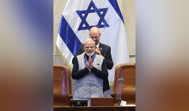 Prime Minister Shri Narendra Modi bestowed with the “Medal of the Knesset” by the Speaker of the Knesset, H.E. Mr. Amir Ohana in Jerusalem