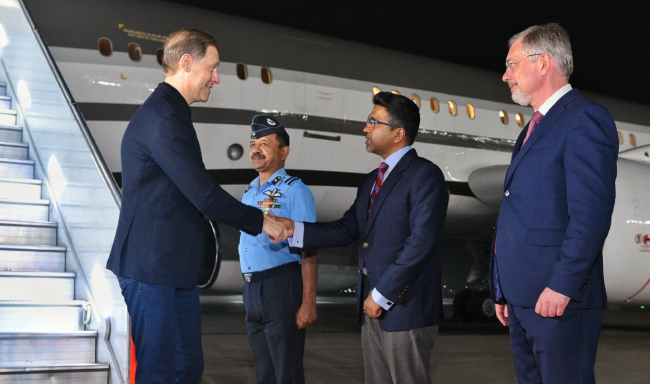 First Deputy Prime Minister of the Russian Federation, H.E. Mr. Denis Manturov arrived in New Delhi to co-chair the India–Russia Intergovernmental Commission on Trade, Economic, Scientific, Technological and Cultural Cooperation