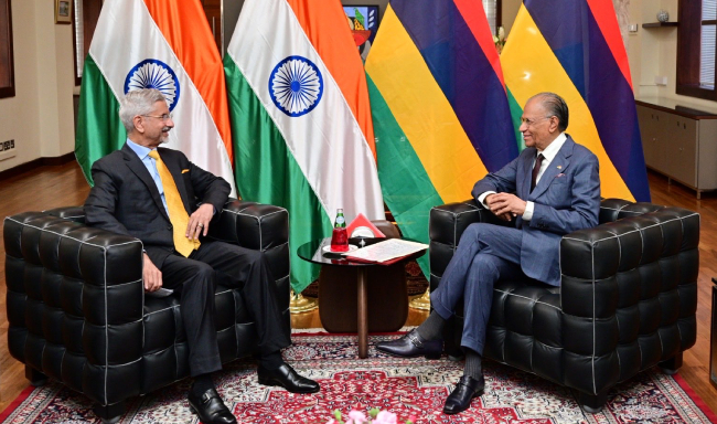 External Affairs Minister Dr. S. Jaishankar called on H.E. Dr. Navinchandra Ramgoolam, Prime Minister of Mauritius in Port Louis