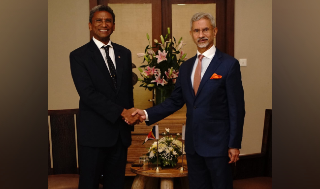 External Affairs Minister Dr. S. Jaishankar met H.E. Mr. Barry Faure, Minister of Foreign Affairs of Seychelles on the sidelines of the 9th Indian Ocean Conference in Port Louis