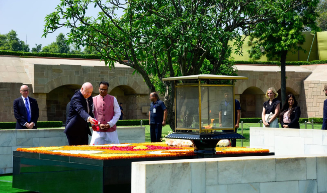 Federal Chancellor of the Republic of Austria, H.E. Dr. Christian Stocker paid tributes to Mahatma Gandhi at Rajghat