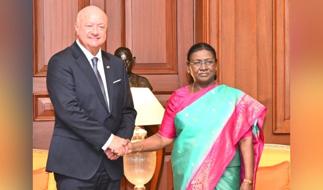 Federal Chancellor of the Republic of Austria, H.E. Dr. Christian Stocker called on President Smt. Droupadi Murmu at Rashtrapati Bhavan