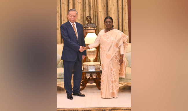President Smt. Droupadi Murmu met H.E. Mr. To Lam, General Secretary of the Communist Party of Vietnam, President of Vietnam at Rashtrapati Bhavan