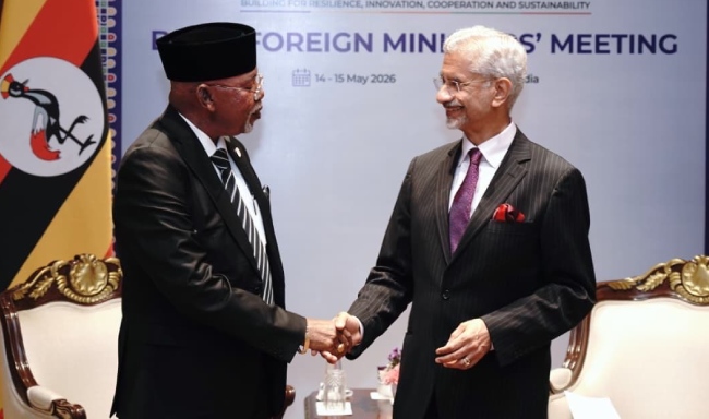 External Affairs Minister Dr. S. Jaishankar met H.E. General Odongo Jeje Abubakhar, Foreign Minister of Uganda on the sidelines of the BRICS Foreign Ministers meeting at Bharat Mandapam