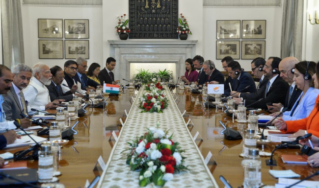 Prime Minister Shri Narendra Modi held discussions with H.E. Mr. Nikos Christodoulides, President of the Republic of Cyprus at Hyderabad House