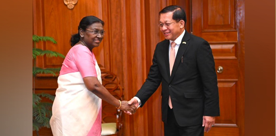 President Smt. Droupadi Murmu met H.E. U Min Aung Hlaing, President of the Republic of the Union of Myanmar at Rashtrapati Bhavan