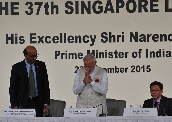 Prime Minister addressing at the 37th Singapore Lecture 'India's Singapore Story', in Hotel Shangri-La, Singapore on November 23, 2015.